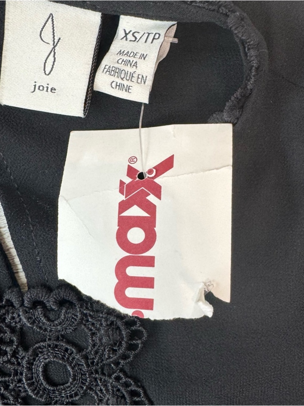 Joie NWT Black Lightweight Blouse Size XS Long Sleeve, Lace Detail R30 - Picture 6 of 7